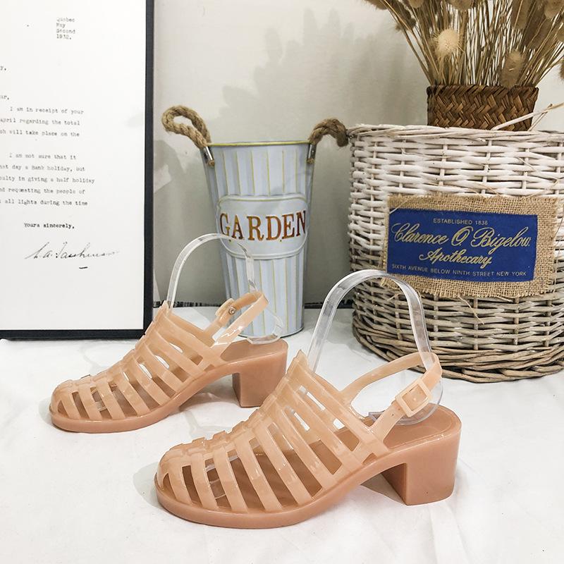 Women S Jelly Sandals Woman Summer Hollow Out Shoes 2022 Women Buckle Mid Heels Ladies Footwear Female Outside Beach Slides 40