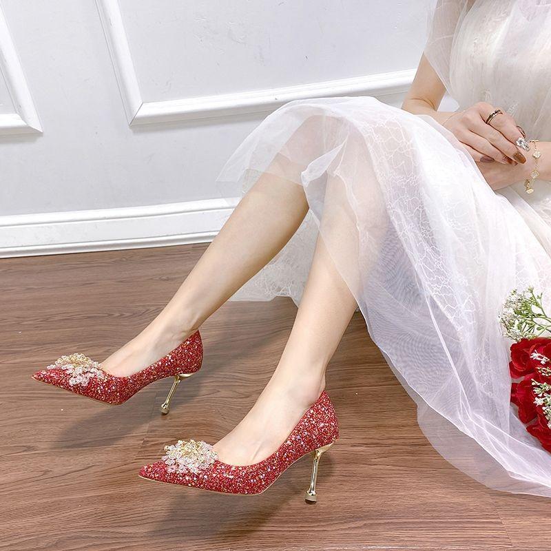 Not tired feet pointed head shallow mouth high heels women wear bride shoes women spring and summer new fashion wedding shoes women