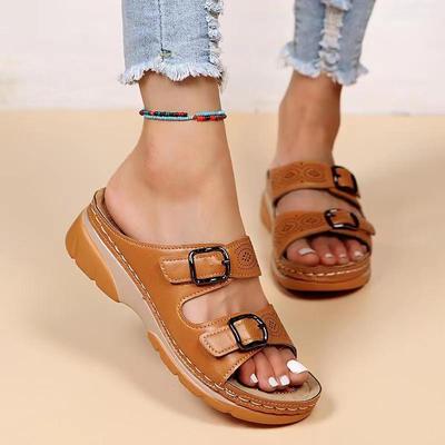 Frauen Geschlossene Zehe Sommer Schuhe Neue Komfort Doppel Schnalle Keil Damen Sandalen Plus Größe Plattform Casual Hausschuhe Frauen