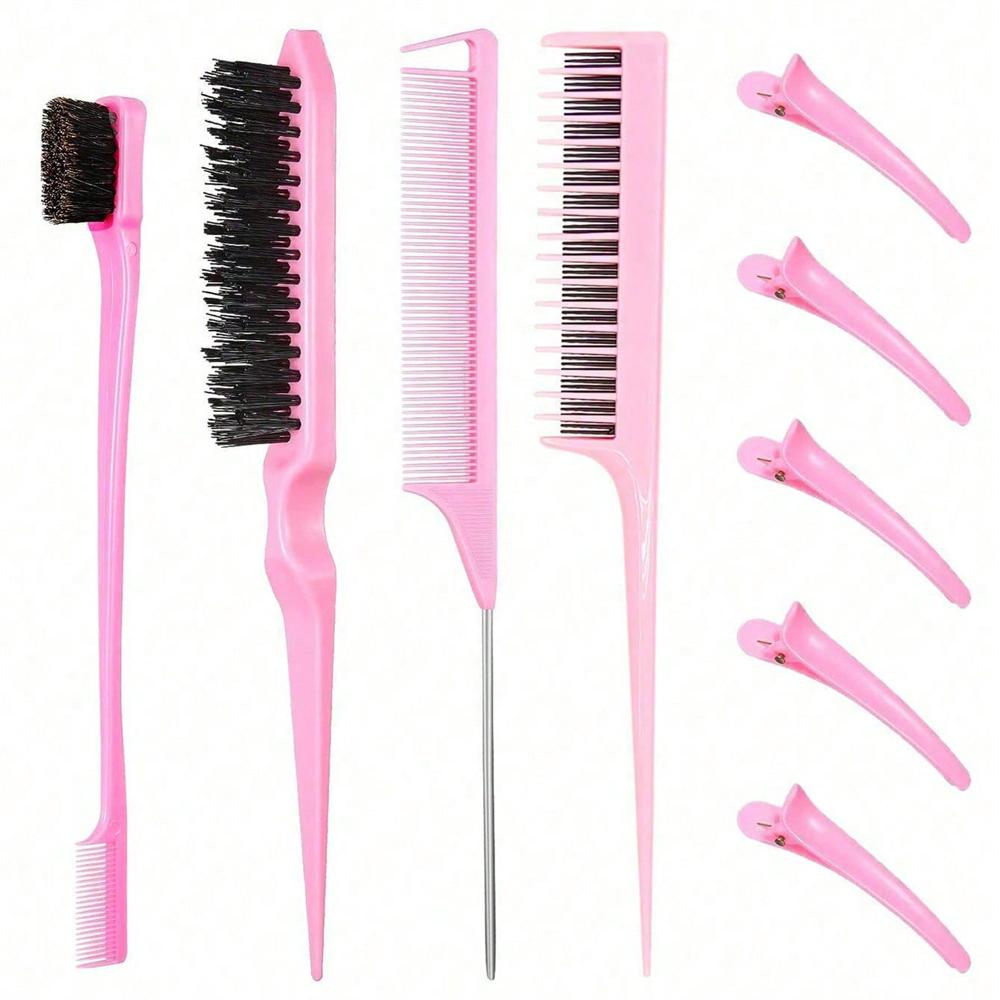 

9pcs/set Hair Styling Comb Set Teasing Hair Brush Rat Tail Combs Edge Brush Hair Clips Barber Hairdressing Tool