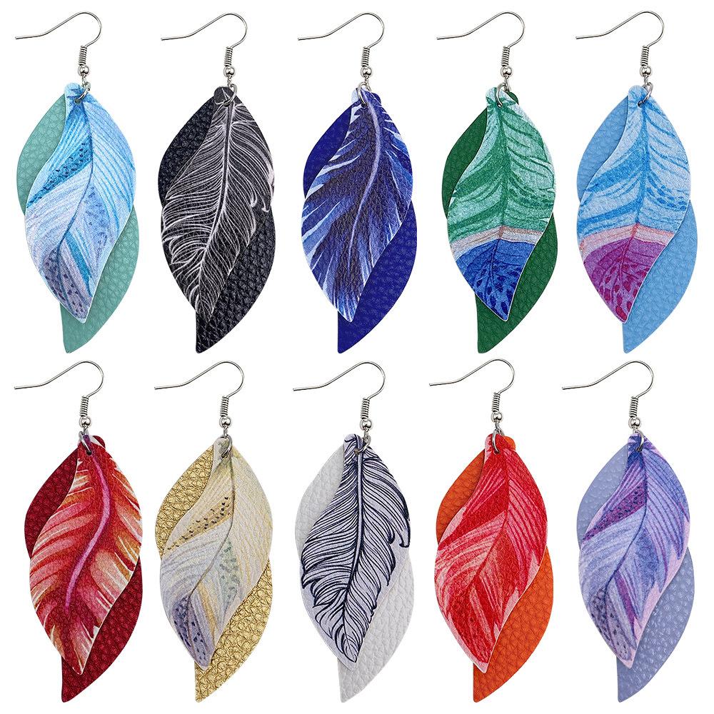 Female leaf leather earrings, feather earrings, jewelry accessories