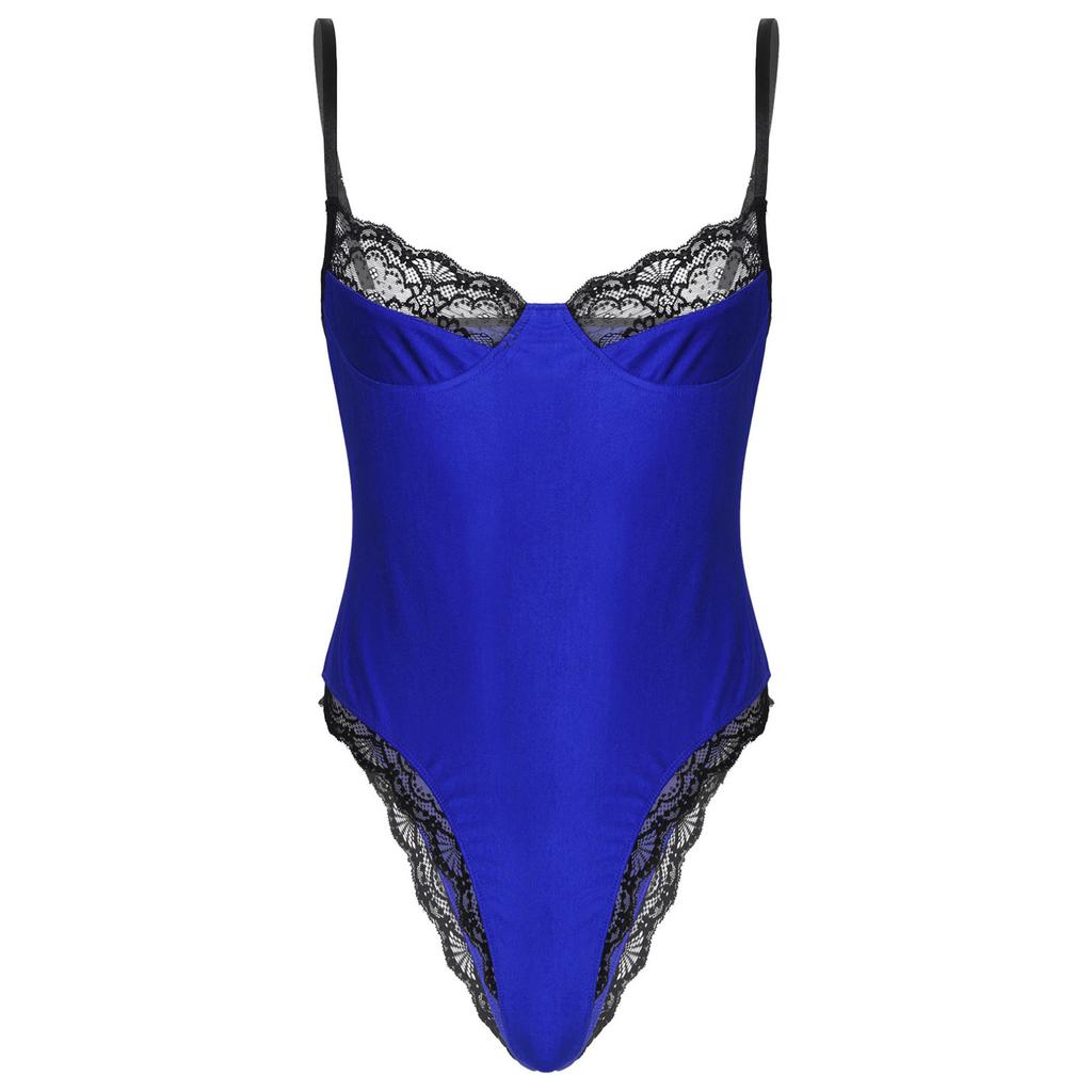 Men Sexy Lace Bodycon Bodysuit Sissy Sleeveless Lingerie Teddie Catsuit Nightwear