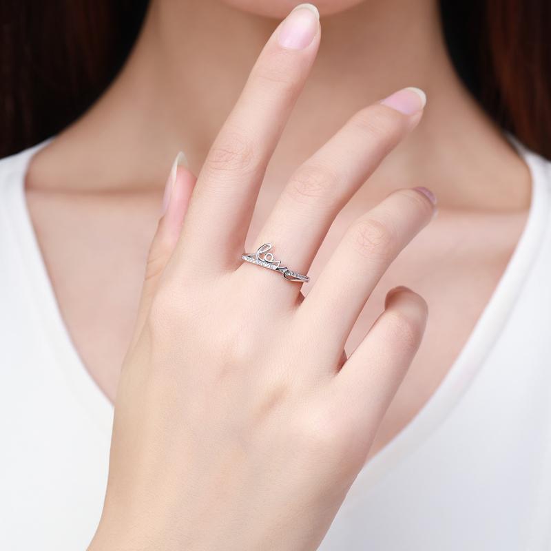 MODIAN Romantischer Buchstabe LIEBE Schlichter Ring Mode 925 Sterlingsilber Klarer Zirkonia Fingerringe Für Frauen Feiner Schmuck Bijoux