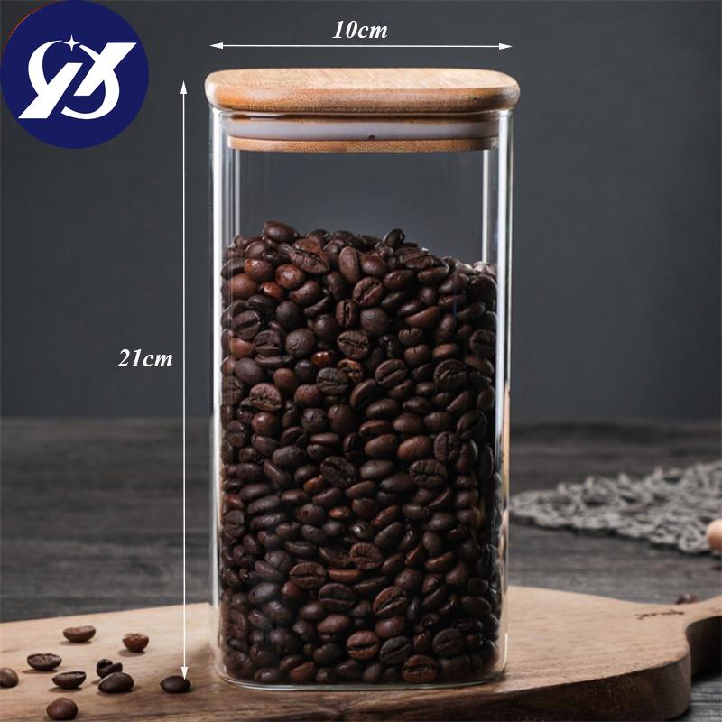 Průhledná čtvercová zapečetěná plechovka skleněná kořenka s víkem Kuchyňská nádrž na uskladnění kávových zrn Zásobník na potraviny