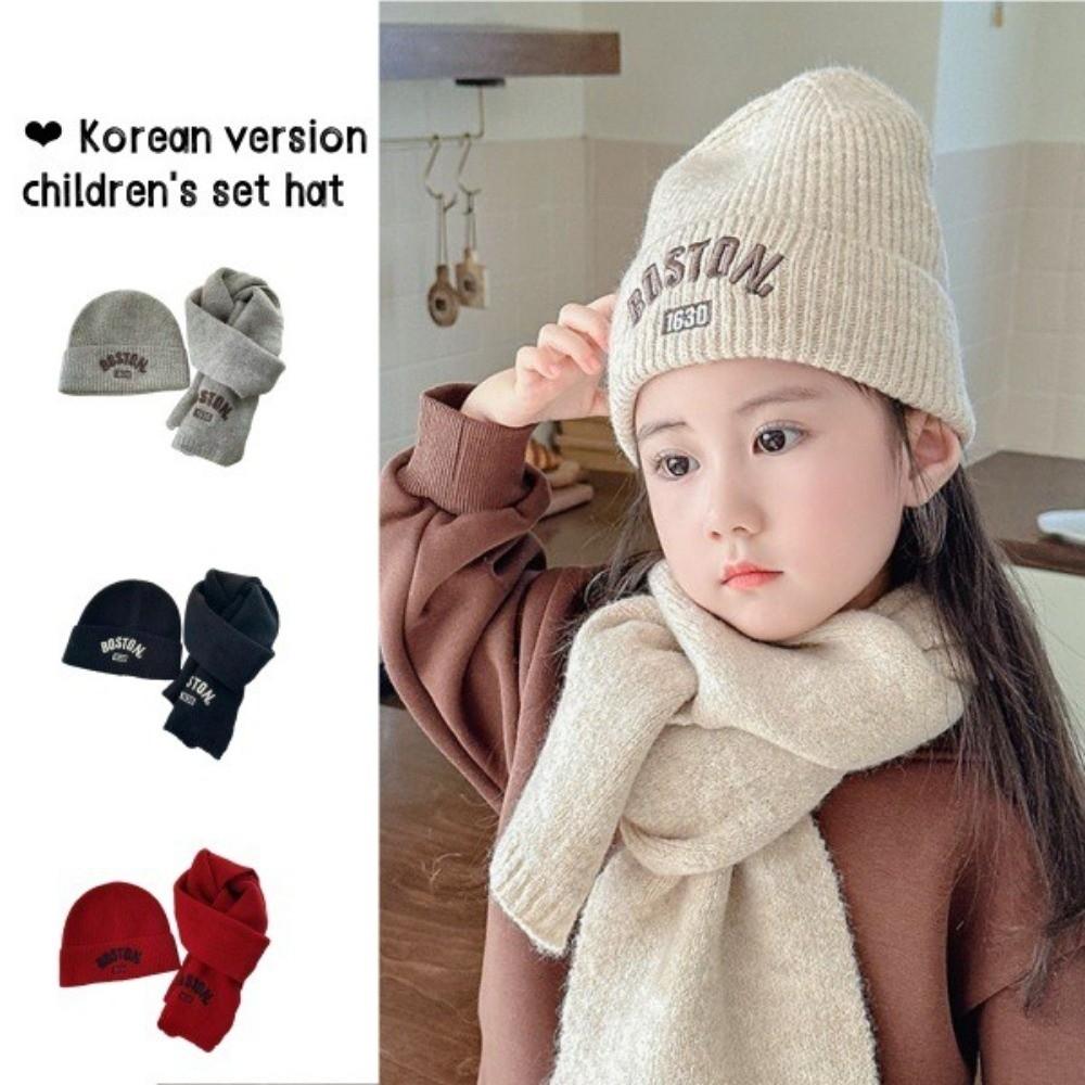 BOSTON Embroidery Scarf Hat Set Windproof Ear Protection Hat New Beanie Hat For 2-8Y