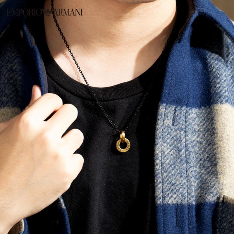 Emporio Armani Round Pendant Chain Hip Hop Titanium Steel Necklace Men Necklace EGS2707710