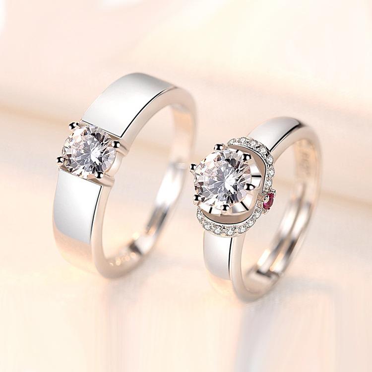 2pcs Couple 925 Sterling Silver Rings Sparkly Zircon for Women and Men Superior Luxury Wedding Jewelry Anniversary Gift