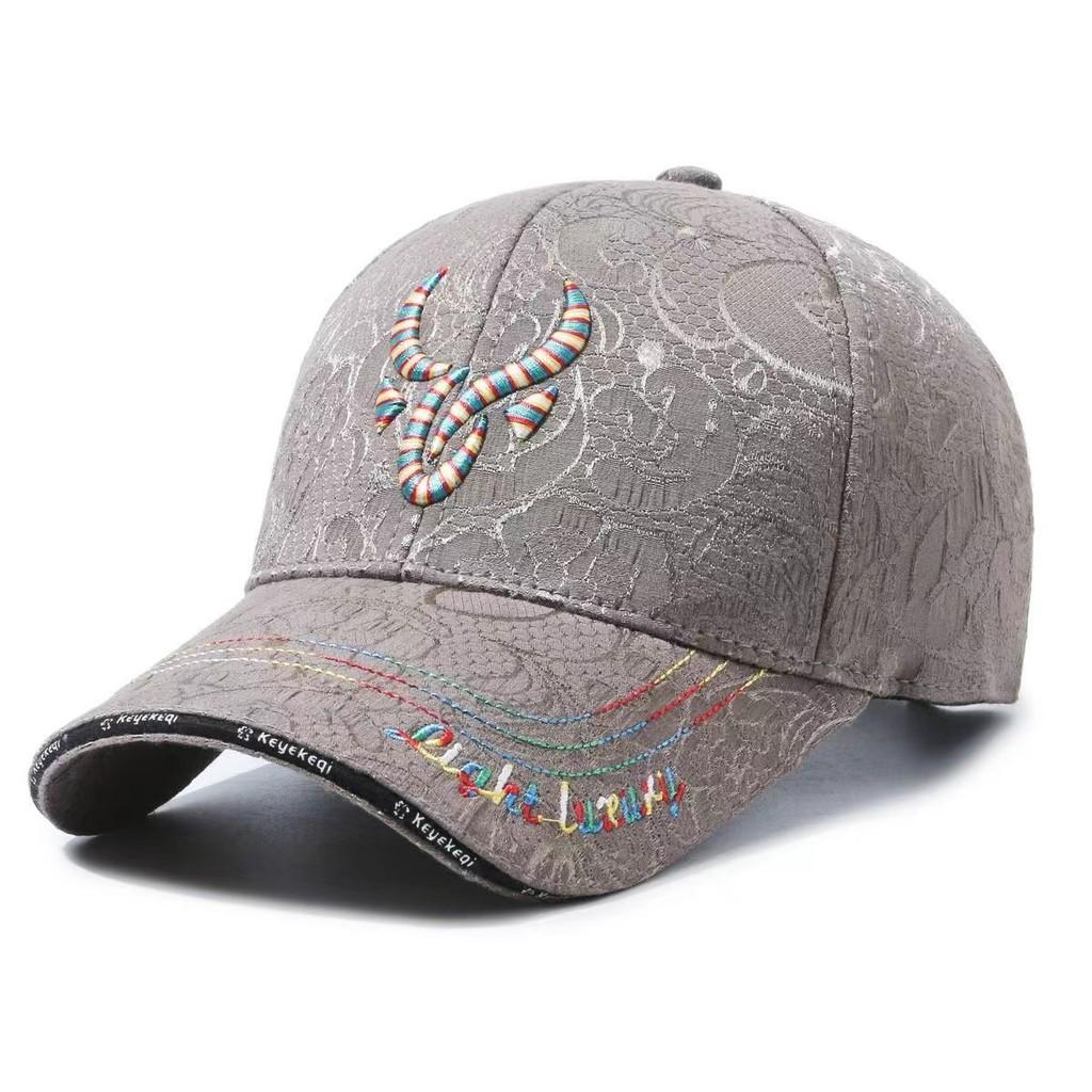 Traditional Chinese Style Baseball Cap With Wide Brim And Cotton Blend For Casual Wear GrayCow