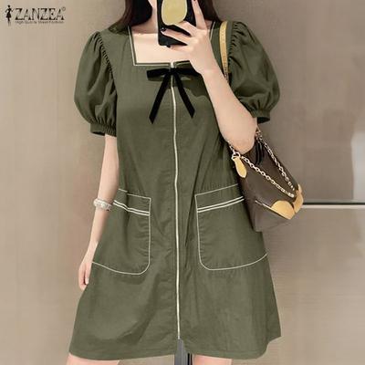 Vestido informal de verano con cuello cuadrado y manga corta para mujer