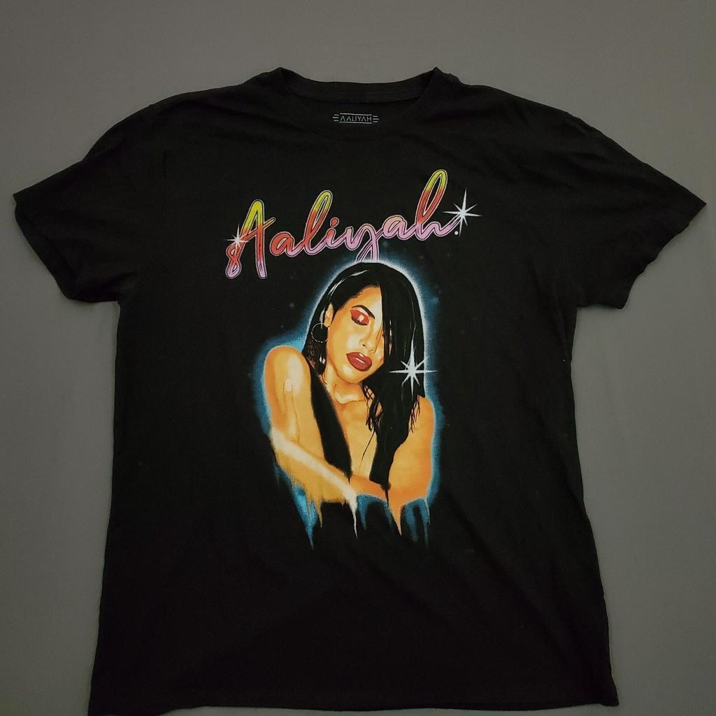 Aaliyah Shirt Mens Large L Short Sleeve Airbrush Graffiti Portrait Knit Black Unisex T-Shirt