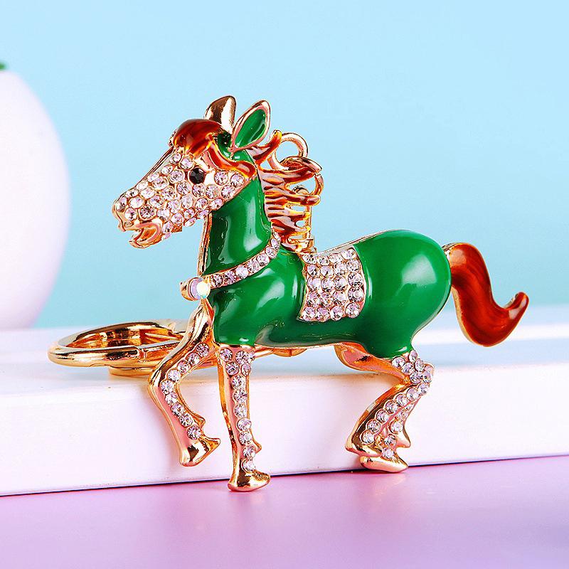 Rhinestone Pony Car Keychain Metal Bag Pendant Keychain Ring Year Of The Horse Zodiac Charm