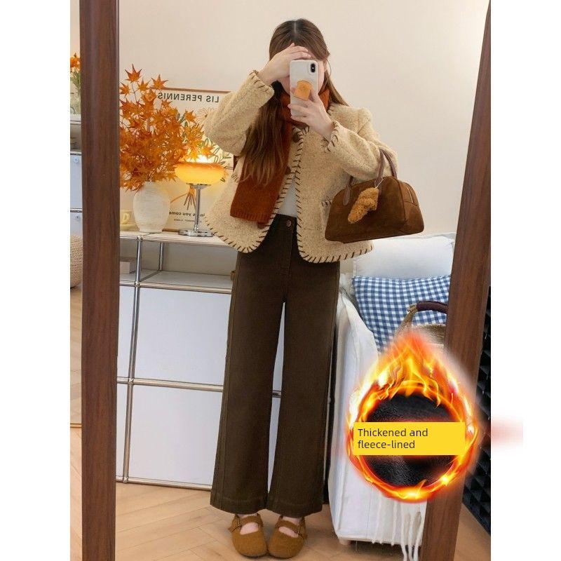 Blue Straight-Leg Jeans for Women, Summer New Style, Plus Size, High-Waisted, Stretchy, Slimming, Cropped Wide-Leg Pants for Pear-Shaped Body