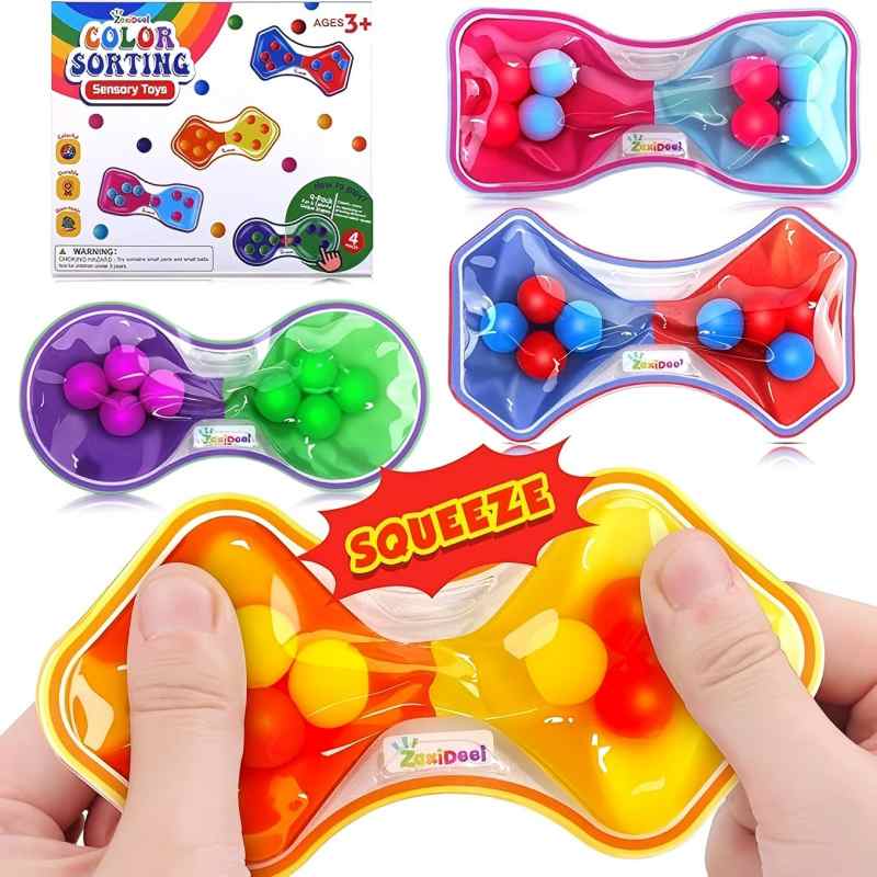 

4 Pack Color Sorting Sensory Fidget Toys for Kids Toddler Autism, Squeeze Calming Quiet Fidget Toys for Girls Boys Classroom, Go