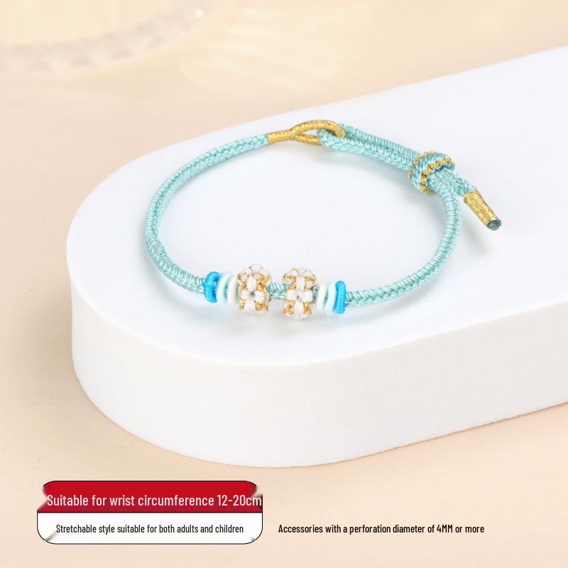 Handmade Peach Blossom Knot Bracelet with Beads: Semi-Finished Red Rope DIY Luck Charm for Couples