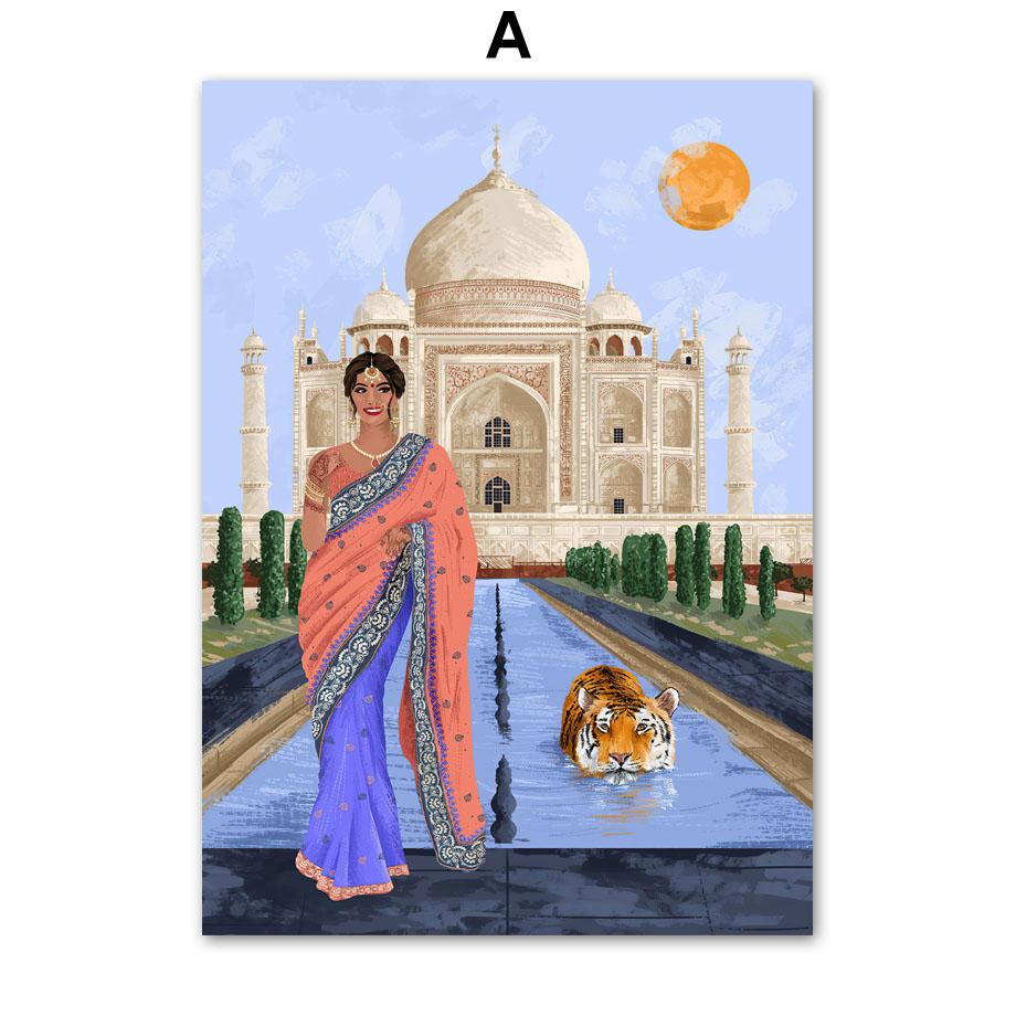 Santorini, Hawaii India Morocco Illustration Wall Art Canvas Painting Abstract Posters And Prints Picture For Living Room Decor