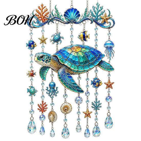 3D Crystal Bead Mobile Ocean Animal Acrylic Window Hanging, Stained Glass Style Sea Turtle Whale Dolphin Suncatcher Lightweight Hanging Decoration