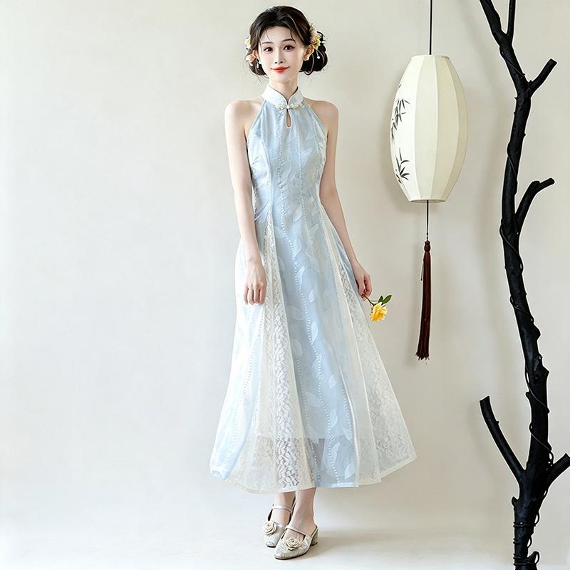 Blue neck national style new Chinese Suzhou cheongsam improved young 1011 new women's high-end dress summer