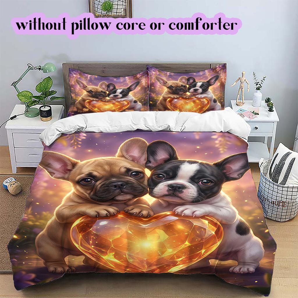 Two animals and lovePattern Bedding Quilt Set Quilt Cover Pillowcase Home Decoration Birthday Gift (1 * duvet cover + 2 * pillowcase, without core)