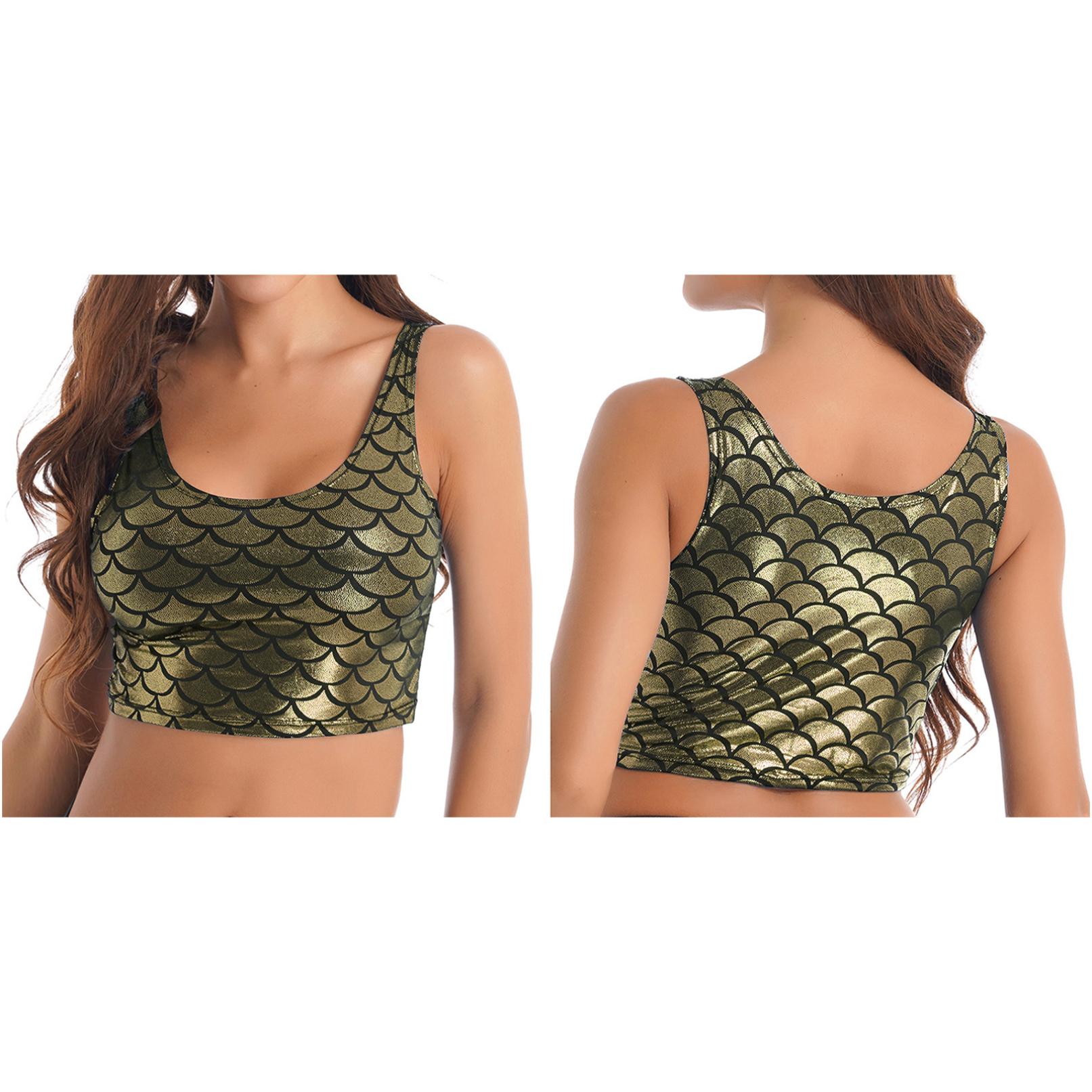 

Жіночий костюм русалки Металевий блискучий риб яча луска Укорочена майка Спортивний жилет для йоги One Size