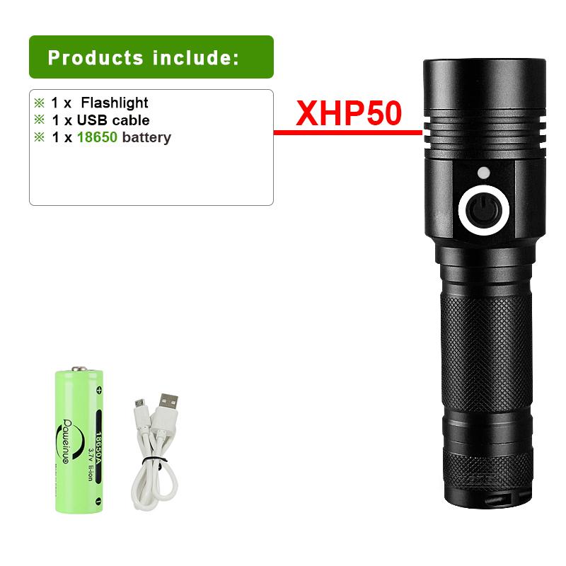 XHP50 Superhelle Taschenlampe Tragbare Lampe Zoom Taschenlampe Wasserdichtes wiederaufladbares Blitzlicht Outdoor Camping Laterne