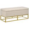 2 In 1 Storage Bench With Upholstered Seat And Steel Legs 110 X 44 X 48 Cm Beige And Gold