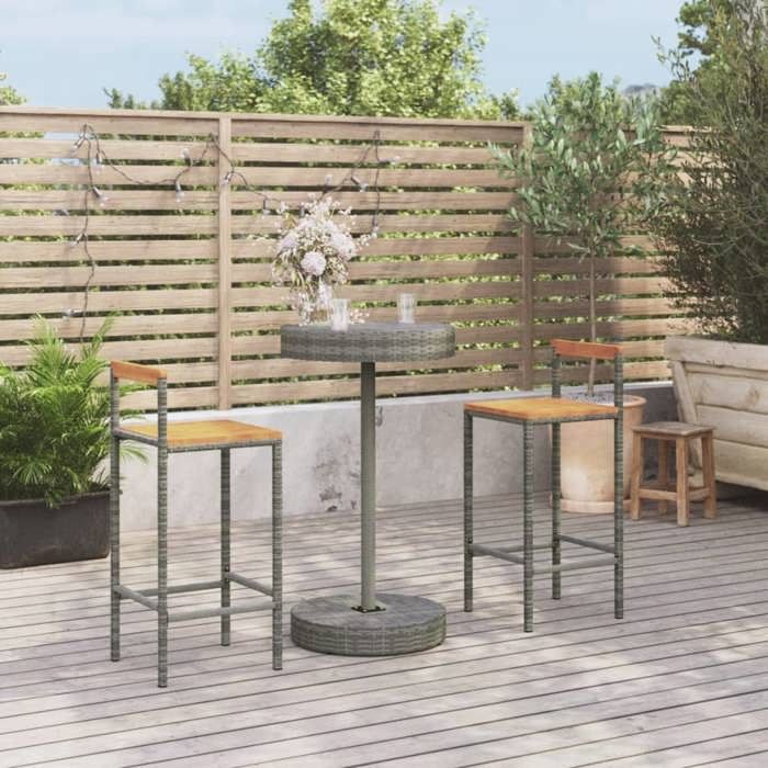VidaXL 3-piece Garden Bar Set Grey Poly Rattan/solid Acacia Wood, Bar Table Set, Table and Bar Chair of 3187719