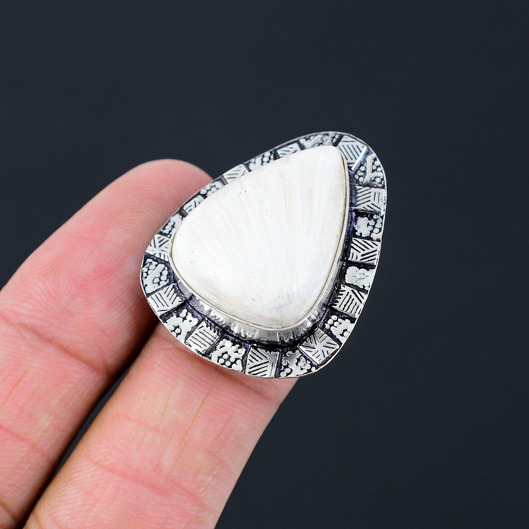 Daughters Day Deal Scolecite Stone Sterling Silver Statement Ring Jewelry US 7 7