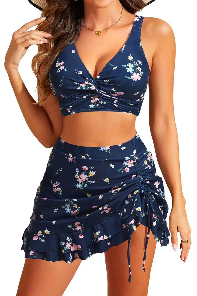 2026 European Multi-Color Drawstring Bikini Skirt Swimsuit for Women