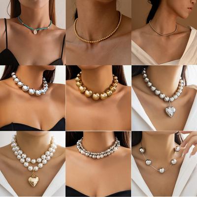 European and American Jewelry, Exaggerated Cyberstyle Multi-layer Round Bead Stacking Necklace, Simple and Personalized Beaded Necklace