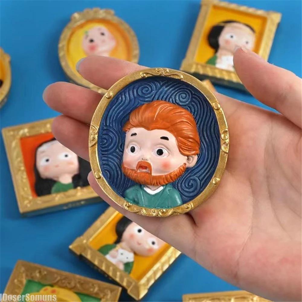 6PCS DIY Van Gogh Mona Lisa frigider magnet desen animat faimos pictură magnetic autocolant 3D rășină decorare casă drăguț
