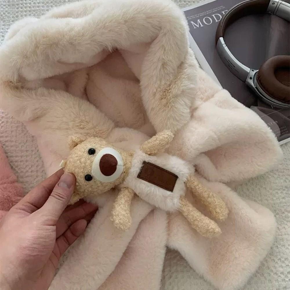 New Cute Bear Integrated Hat Scarf Set Windproof Pullover Cap Coldproof Warm Ear Protection Hat Outdoor Sports