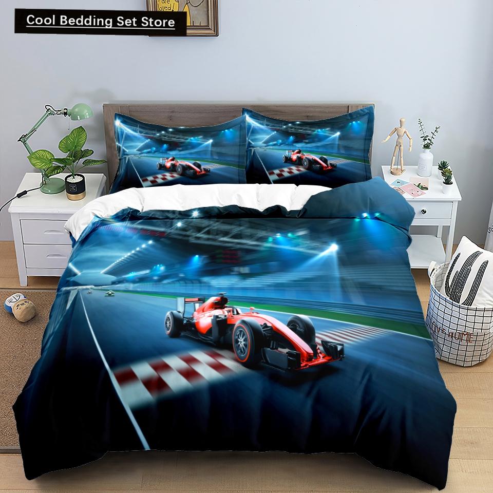 3D Car King Queen Duvet Cover Vintage Lightweight Train Bedding Set for Teens Adult Racing Supercar 2/3pcs Polyester Quilt Cover