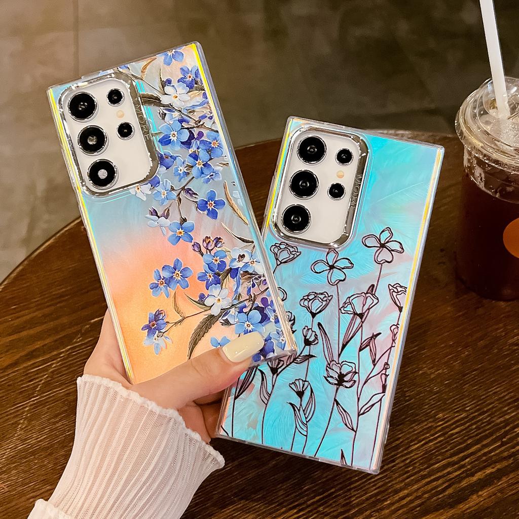 Electroplating Laser Flowers Are Suitable for Samsung S25 Ultra Mobile Phone Case Anti Fall S24PLUS Matte A16 New Hard Case