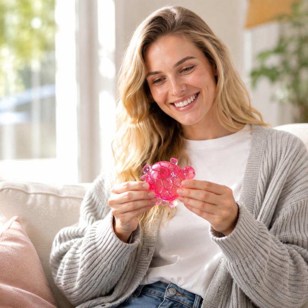 Turtle Shape Sequined Squeeze Toy for Stress Relief Transparent Shell with Glittery Filling and Soft Material for Hand Comfort