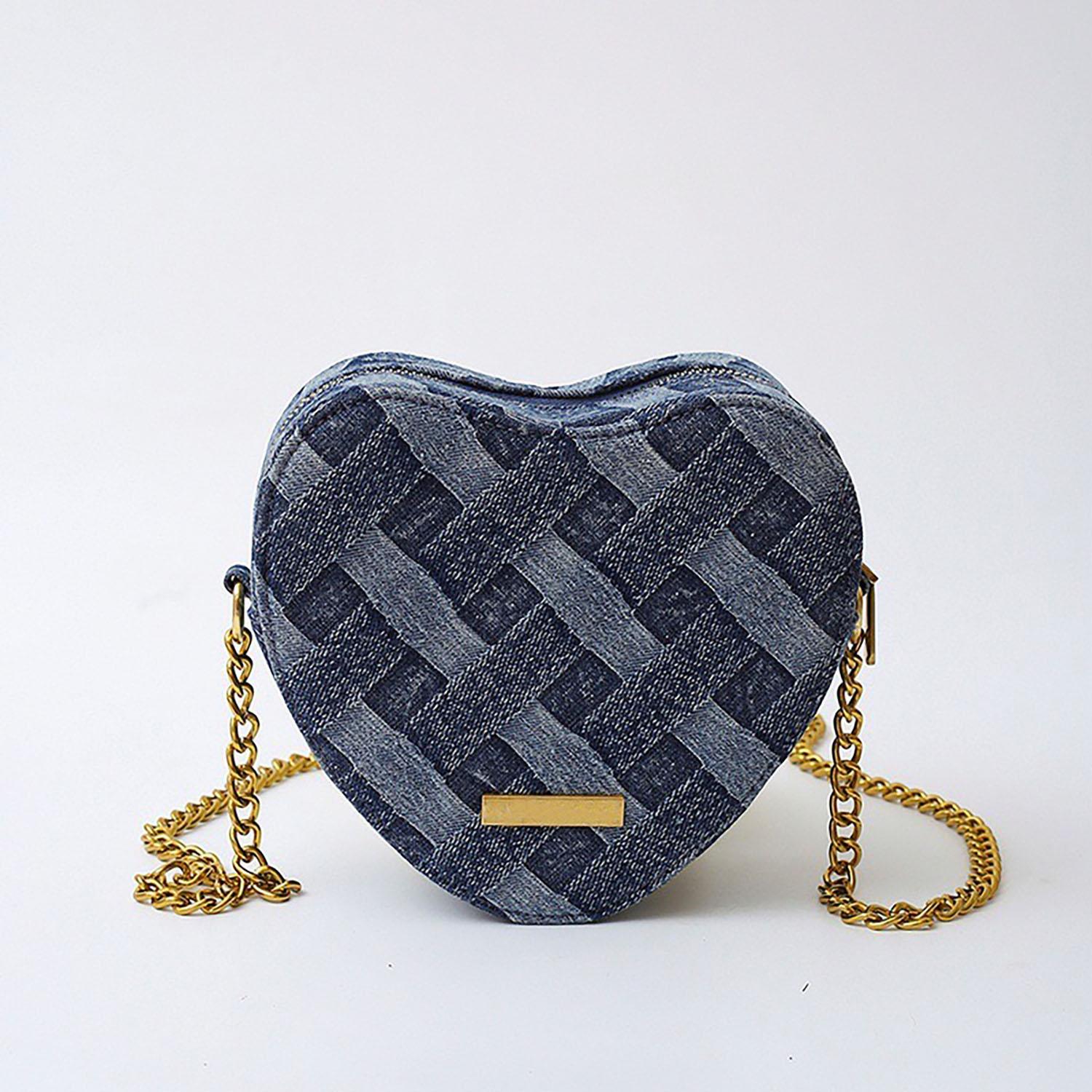 

Women s Splicing Cowboy Weave Heart Shaped K-G Sewing Fashion Chain Bag Shoulder Bag