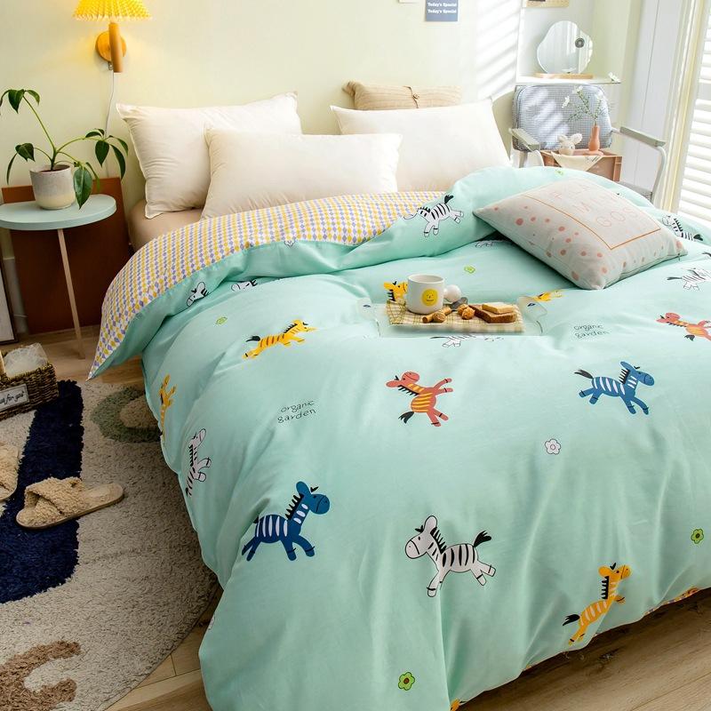 Vierteiliges Set aus Bettwäsche aus reiner Baumwolle, Bettbezug, Bettwäsche, dreiteiliges Bettlaken-Set für den Schlafsaal