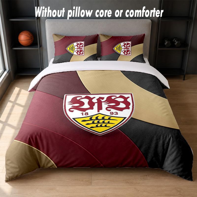 Set Biancheria da Letto con Design Calcio VfB Stuttgart 1 Copripiumino + 2 Federe Morbido Traspirante Biancheria da Letto per la Casa
