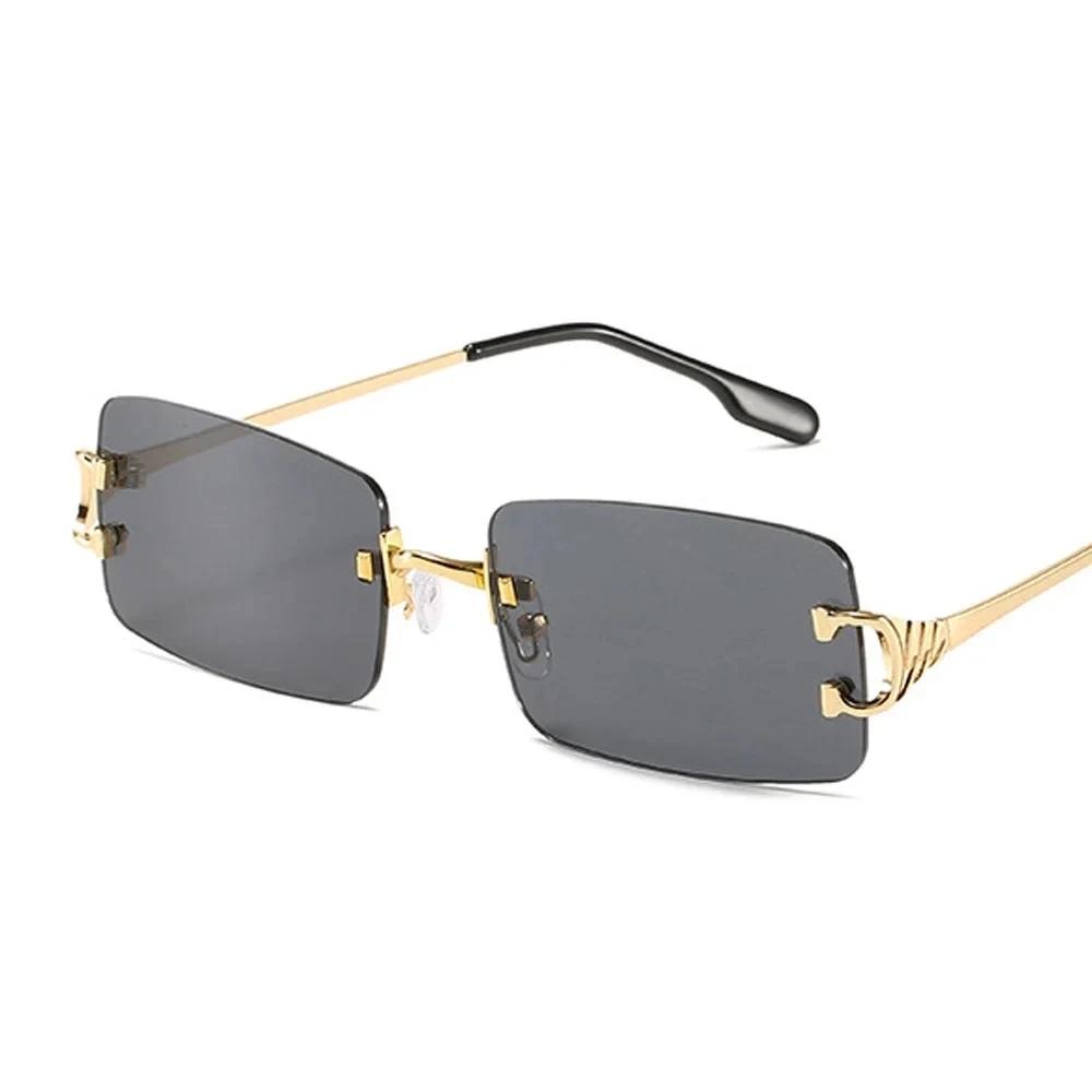 Xaybzc Blue Rectangular Sunglasses Rimless Men Metal Fashion Square Sun Glasses For Women Gradient Lens Frameless  Uv400