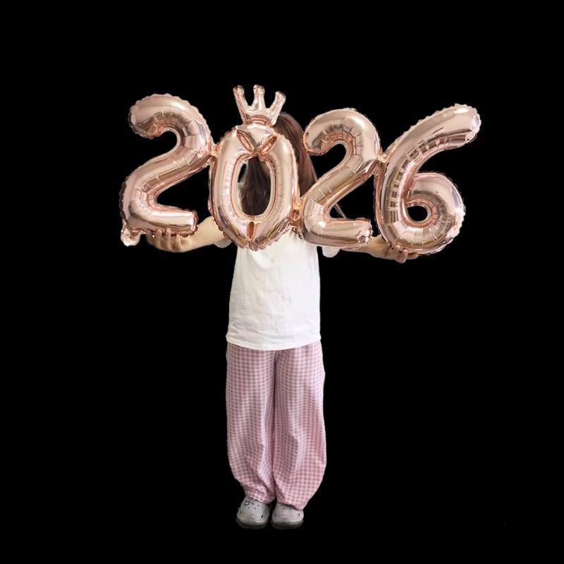 Party Supplies 2026: Crown Number Foil Balloons - Happy New Year Eve Decor & Christmas Navidad Photo Props