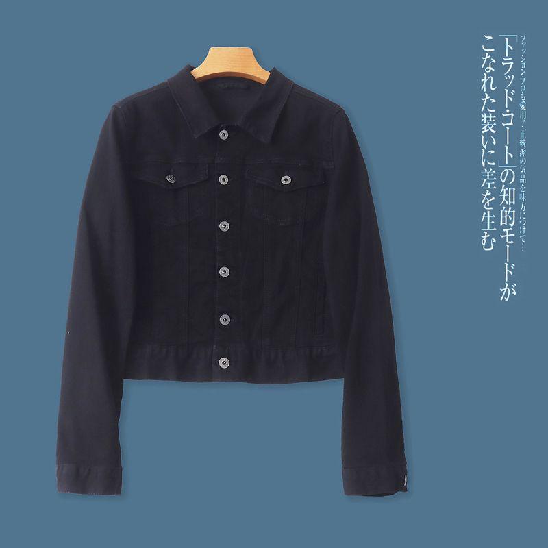 

Джинсовое пальто Осень Новое Внешняя торговля Женская одежда Приталенный Лацкан Длинный рукав Однобортное Короткий Повседневный Топ 31928 Black B- 6-18-3 L