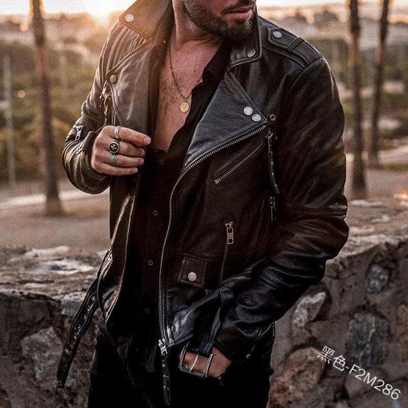 2024 Men's Slim Fit Stand Collar Motorcycle Leather Jacket - Spring/Autumn Fashion F2M286