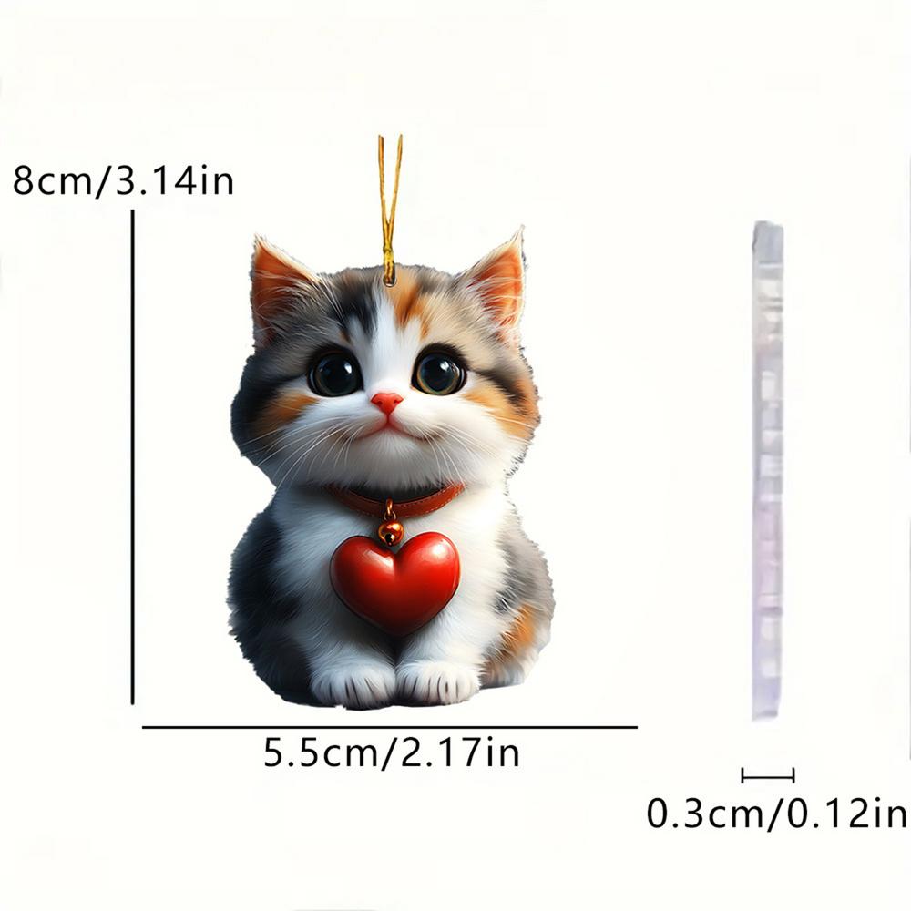 

Кошка, подвеска в виде заднего вида, рождественская елка, кошачье сердце, акриловая фигурка кошки, подвеска, милый котенок, украшение заднего вида 2D для автомобиля и дома