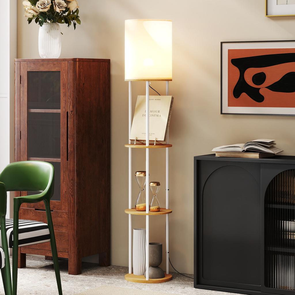 Floor Lamp, Shelves, 3 Color Temperatures, Remote Control, Natural