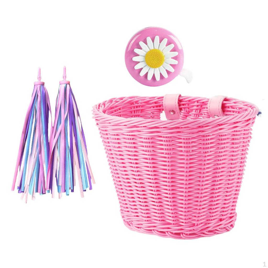 Kids Bicycle Basket Set with Melodious Bell, Front Handlebar Carrier
