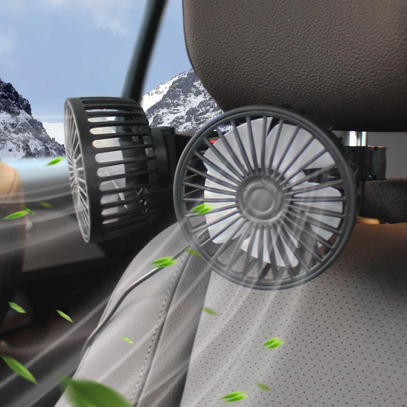 Adjustable Dual Head 12V/24V Rear Seat Car Fan – High Power Wind
