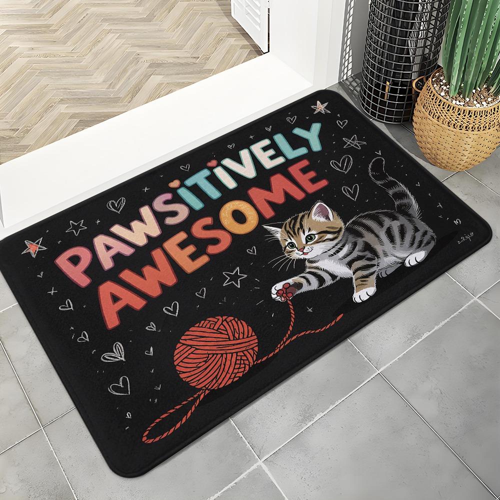 Pawsitively Awesome Kat Deurmat Machine Wasbaar Flanellen Vloermat voor Woonkamer Keuken Badkamer Entree 40x60cm16x24in