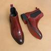Men's boots from England  Spring and Autumn collection high cut red leather shoes with pointed toes for foot covers