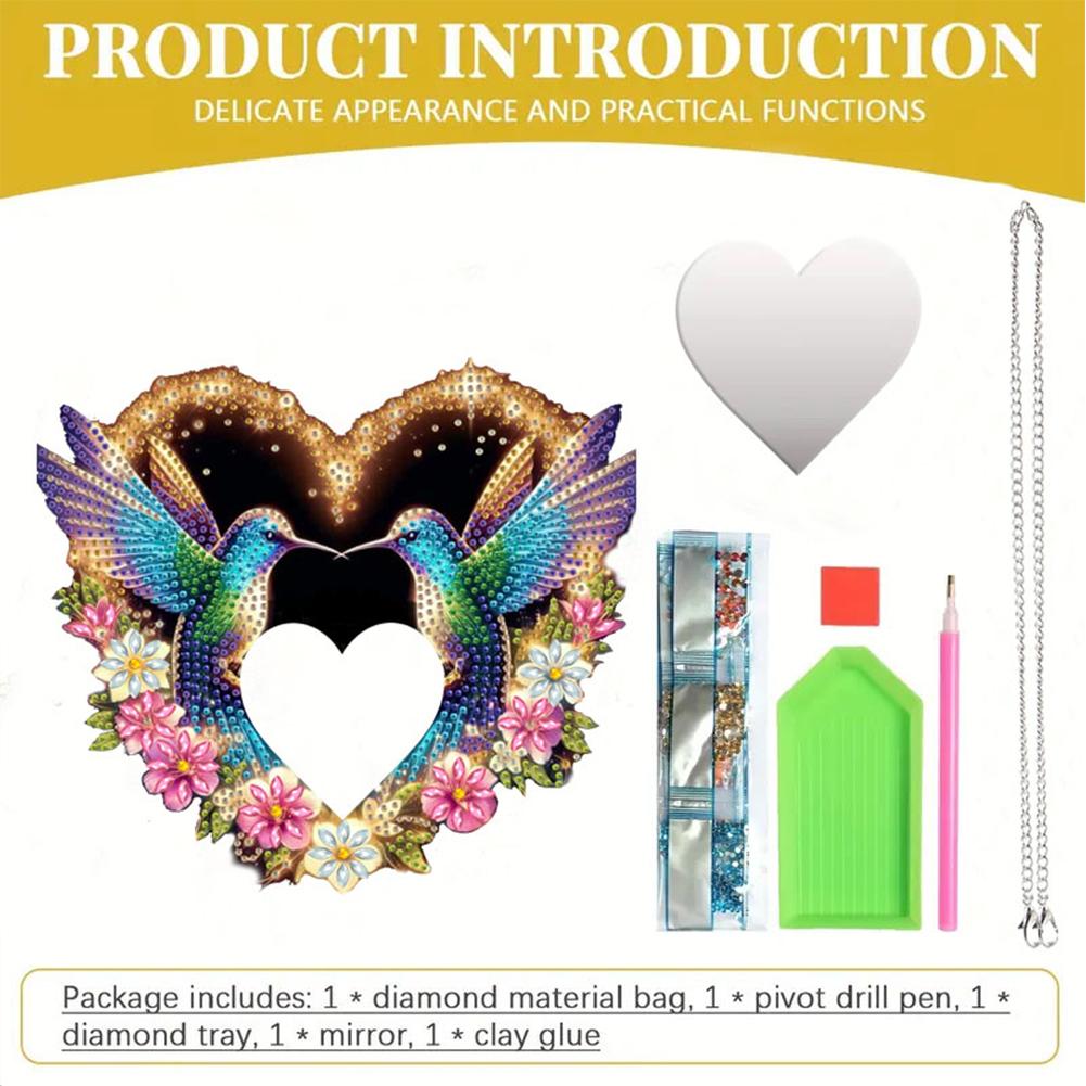 2D/Flat DIY Hanging Mirror Diamond Art Kits Diamond Painting Set Rhinestone Diamond Art Mirror Pendants Wall Door Decoration