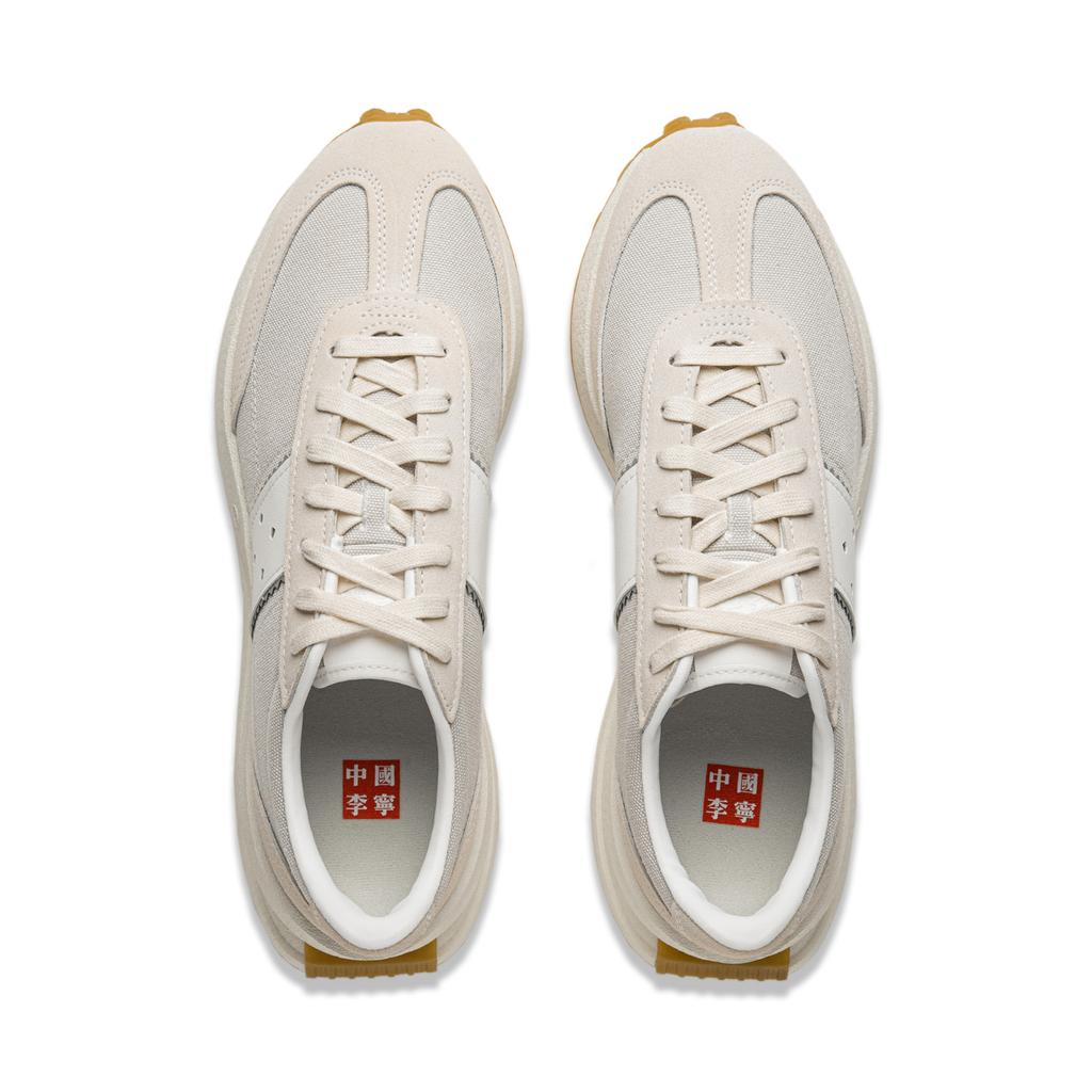 Li Ning Light Boat Reflective Trendy Sports Non-Slip Wear-Resistant Mid-Top Casual Shoes Unisex Casual Shoes Off-White AZGV073-3