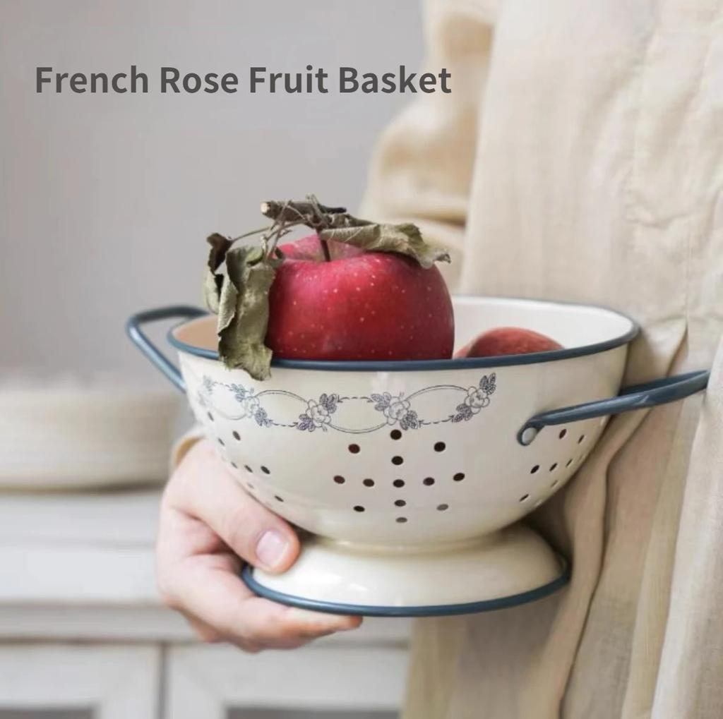 7 Zoll Rosa Floral Obstschale Küchenablauf Abtropfkorb zum Waschen von Gemüse und Obst mit Griffen Dessert Serviertablett